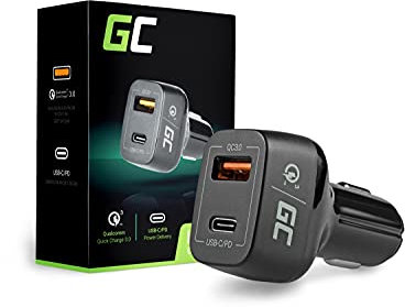 Green Cell KFZ-Ladegerät 2-Port Zigarettenanzünder USB Auto Adapter Handy Ladegerät Car Charger Power Delivery Ultra Charge kompatibel mit iPhone Samsung Xiaomi GPS (48W, USB-C USB-A)
