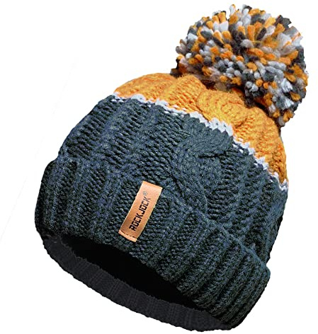 Unisex para Mujer para Hombre cálido Invierno Grueso Bloque de Color esquí Bobble pompón Sombrero con Acogedor Forro térmico de Felpa de Peluche