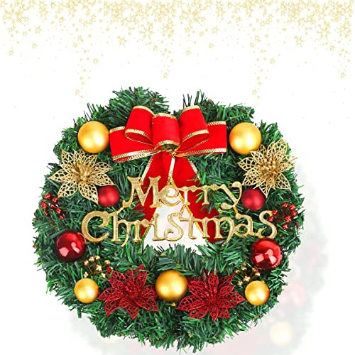 HONGECB Corona de Navidad Verde para Puerta, Corona de Navidad Artificial para Puerta, Corona de adviento Artificial con núcleo de Paja, para Navidad, Adviento, Corona de Puerta, 30 cm, F