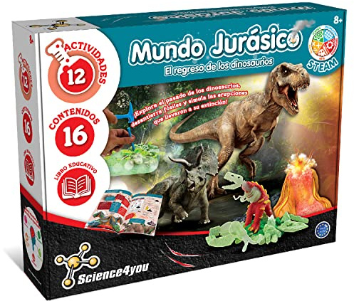 Science4you Mundo Jurasico para Niños 7 8 9+ Años - Juego Paleontologia con 12 Experimentos, Kit Excavacion con Fosiles de Dinosaurios y Volcán, Regalos Educativos para Niñas y Niños 7 8 9+ Años