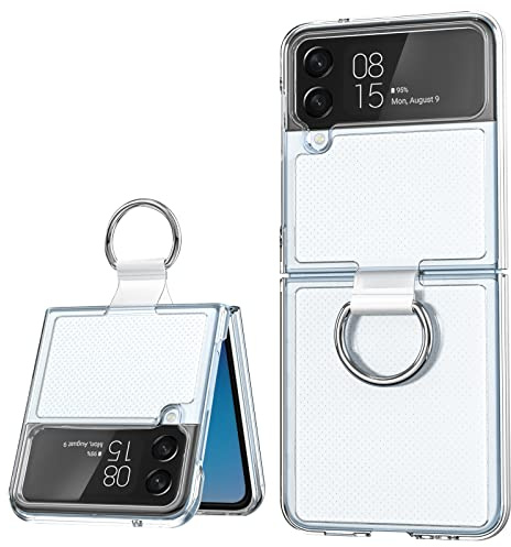 Qoosea Fodral till Samsung Galaxy Z Flip 4 2022, vikbart 3 fodral med ring, ultratunt PC allomfattande droppskyddsfodral för Samsung Z Flip 4 5G Clear