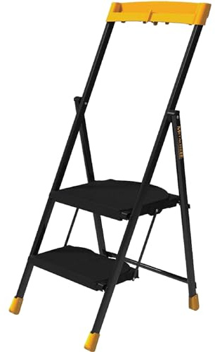 Metaltech E-SLC2YW 2-Step Pro Steel Step Stool Type I with Utility Tray, Compact Folding Step Stool for Home Improvement, 250-lb Capacity Collapsible Stool with Safety Rail and Utility Tray