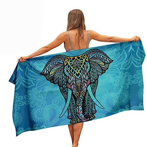 Ulticool - Elefant Bohemien Hippie Ibiza Style - Handtuch Mikrofaser - Reisehandtuch Schnelltrocknendes Badetuch - 160 x 80 cm - für Reisen Fitness Gym Sport – leichte Microfiber Strandtuch