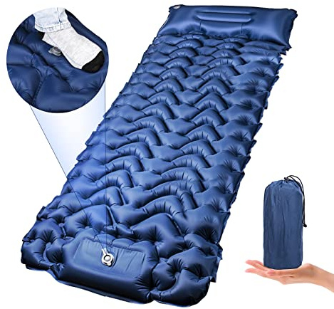 Owelth Esterilla Camping Autoinflable, Espesar Colchoneta Camping Hinchable con Almohada, Ultraligero Colchon Hinchable Camping con Bomba de Pie, para Viajes, Exteriores, Senderismo, Playa