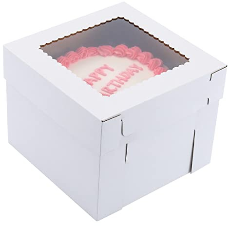 Huoshange Tall Cake Boxes for Tier Cakes 14x14x12 Inch 2 Pack Wedding Cake Boxes,Sturdy Tall Bakery Boxes with Window,Layer Cake Carrier,Disposable Cake Containers