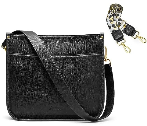 Kattee Genuine Leather Crossbody Bags for Women, Fashion Shoulder Purse, Hobo Handbags with Adjustable Strap, Black