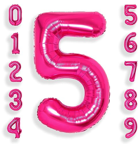 SUWEN Palloncini numerici 5 Fucsia Gigante 40 Pollici 101cm Palloncino Numeri Rosa Adatto ad Elio per Decorazione Compleanno 5 Anni Matrimonio Laurea Cerimonia Festa