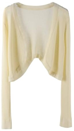 CuLtP Bolero da Donna in Tinta Unita, Coprispalle Corto in Cardigan Elasticizzato, Bolero da Donna A Maniche Lunghe, Accessori per Matrimoni, Spose, Damigelle d'Onore, Abiti da Sera, Giallo Chiaro