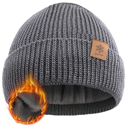 CAOZITOU Mütze Herren Damen Winter, Merino Warme Wintermütze Thermo Beanie Strickmütze Weiche Bequem für Outdoor Fahren Ski (DE/NL/SE/PL, Alphanumerisch, Einheitsgröße, Dunkelgrau)