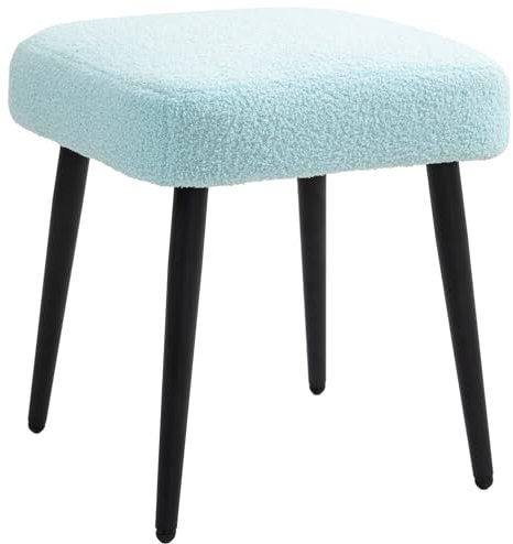 HOMCOM Sitzhocker Hocker quadratisch mit weichem Sitzkissen Stahlbeinen Fußhocker mit Kaschmir-Optik Polsterhocker Ottoman für Schlafzimmer, Wohnzimmer, Hellblau