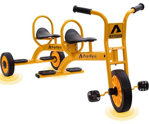 Ageliya Kids Tandem Tricycles for 3-5 Year olds, Preschool Pedal Trike for Group Yard Play, Sturdy Metal Frame,Solid Rubber Tires, Ideal for Outdoor Daycare Playground Kindergarten Joyride