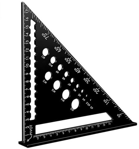 Onezebra 180mm/7 inch Speed Square, Aluminium Metal Set Square Carpentry Triangle Ruler, Multifunctional Carpenters Square Tool Drill Gauges Metric for Quick Measuring and Woodworking