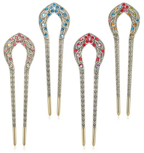 Sibba 4 horquillas francesas en forma de U, horquillas para el pelo, palillos de metal, pinzas para el pelo, pinzas para el pelo largo, accesorios para peinados para moños, trenzas para mujeres
