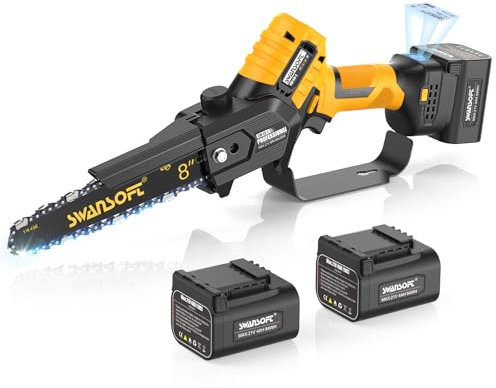 Mini motosega a batteria da 8 pollici con lubrificazione automatica, sega da potatura a batteria professionale 600 W/2 * 4000 mAh/21 V, motosega elettrica da potatura per frutteti, agrumi e uliveti