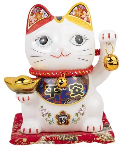 lachineuse Gato de la Felicidad y la Fortuna - Hucha de Gato Japonés - Estatuilla de Amuleto de la Suerte Japonesa - Blanco - Porcelana - Decoración Japonesa y Asiática - Suerte, Fortuna, Prosperidad