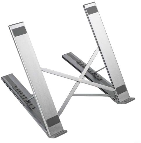 Soporte ajustable para laptop y estación de acoplamiento USB-C 8 en 1, 2 USB-A 3.0, 2 USB-C PD de 100 W, ranuras SD/TF, diseño de aleación de aluminio, concentrador portátil para viajes, oficina y