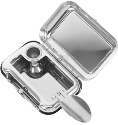 BELLIFFY Posacenere Portatile in Acciaio Inossidabile Argento Coperchio, Mini Posacenere Tascabile Elegante e Resistente al Vento per Veicolo e Ufficio