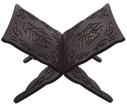 LOORGVEL Support de Lecture Pliable Bois avec Gravures Sacrées Réglable pour Coran Bible et Recettes Étagère de Lecture Décorative Polyvalente Rack de Présentation Noir