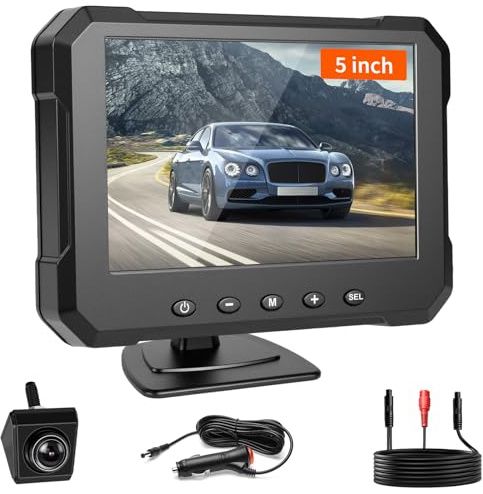 Inefala Rückfahrkamera set med bildskärm med 5 zoll HD 1080 P och bakåtkamera, Drahtloose Funk Backkamera med IP68 Wasserdicht, Nachtsicht for Auto SUV (DC 12–36 V)