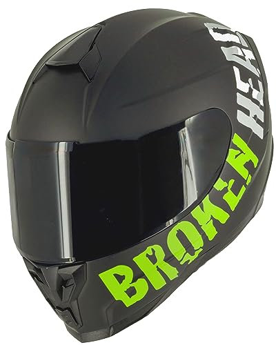 Broken Head BeProud Sport Grün Motorradhelm Mit 2 Visieren (Klares + Schwarzem Visier) - Integralhelm Matt-Schwarz - Größe L (59-60 cm)