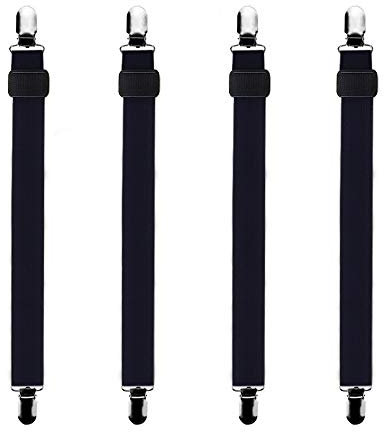 Bedecor verstellbare Bettlakenspanner, 4 Stück, Schwarz, elastisch, für die Ecken von Bett, Matratze oder Sofa (30-120cm)