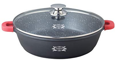 Haussmann Héritage® Sauteuse 40x9cm 10L - Fonte d'Aluminium - Revêtement Antiadhésif Type Pierre Sans PFOA - Couvercle en Verre - Compatible Tous Feux Dont Induction - Modèle HM-4009M