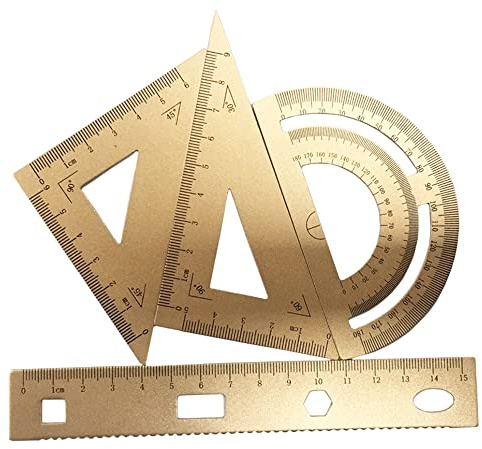 4 delar guld matematik geometri verktyg aluminiumlegering triangel linjal fyrkantigt set, studenttillbehör ritset inklusive gradskiva