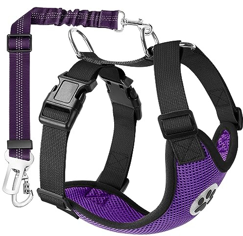 SlowTon Set di Cinture di Sicurezza per Cani, Imbracatura per Animali Domestici con Cintura di Sicurezza per Viaggio e Uso Quotidiano Cinghia Elastica Regolabile e Gilet