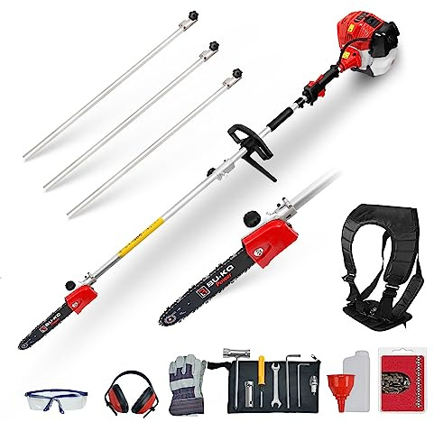 BU-KO 52cc Long Reach Petrol Pruner Saw and 3X 75cm Extension Pole for Convenient Storage, Ultimate Garden Tool for Tree Trimming, Branch Pruning, and Precision Cutting