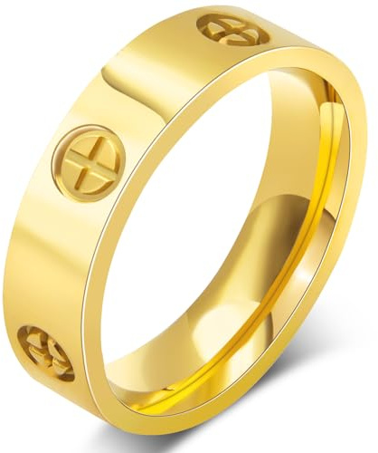 Sfloemm Love Friendship Gold Rings for Women:Wedding Band 18k Gold Ring Cubic Zirconia Stainless Steel Promise Ring Jewelry Birthday Gifts for Women,Size 6-10