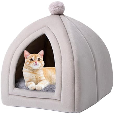 Kongou Cama para Gatos De Interior, Cama Cueva para Gatos, Cueva para Gatos De Felpa Y Gruesa, Tienda De Campaña Espaciosa para Gatos, Casa Caliente del Gato para Mascotas Conejos Perros Gatos