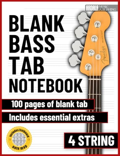 Bass Guitar blank Tab notebook – 4 string blank tablature pages with extra reference pages 8.5x11: For beginners and professionals, students and ... song writing, composition and transcriptions.