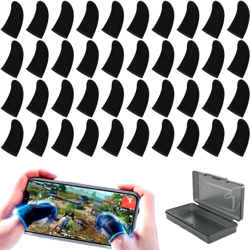 HYDROGELIX® 40x Dedales Gaming + Caja Funda para Dedos para Juegos móviles, Fundas para Dedos para Juegos de teléfonos móviles Funda Dedos Transpirables (Negro, 40)