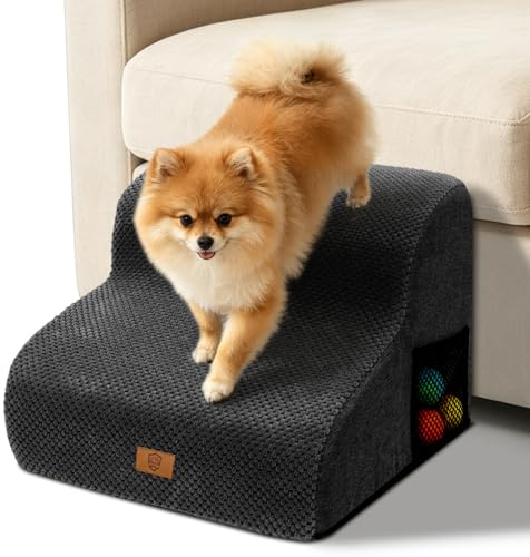MASTERTOP Escaliers pour Chiens à 2 Marches, Échelle Chien en Mousse à Haute Densité 30D avec Housse Amovible et Lavable, Escaliers Chien Antidérapants pour Animal Âgé/Blessé (Noir)