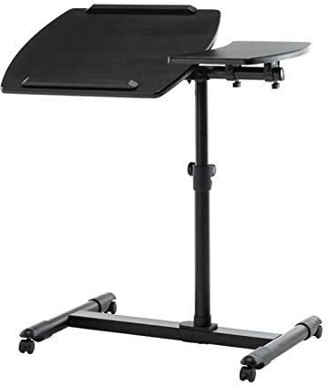 Tavolino servitore con Ruote, Carrello con tavoletta per Mouse, Supporto da Tavolo per Laptop su Ruote, Supporto ergonomico Regolabile per Laptop con tavoletta per Mouse, Nero