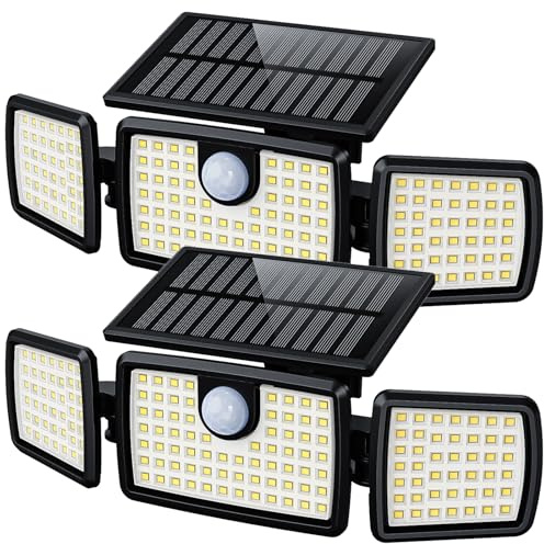 MIHANI Solar Flood Lights Outdoor, 2500LM Motion Sensor Security Lights with 270° Wide Angle, IP65 Waterproof, 3 Heads Solar Outdoor Lights for Patio, Yard, House, Garage (Non-Remote, 2 Pack)