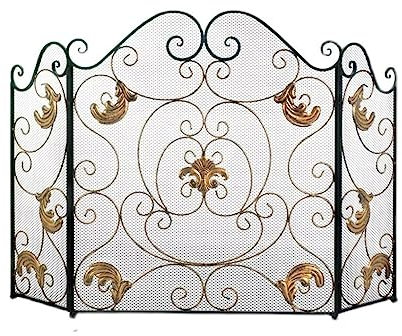 ZWDCVFGK Porte per caminetti Parascintille per Camino Griglia Tripla in Ferro battuto Parascintille per caminetto Soggiorno Copertura per Camino in Rete Metallica Copertura per Camino