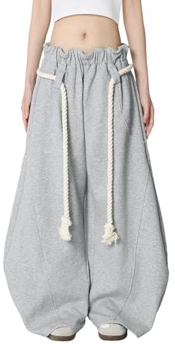 Aelfric Eden Super Baggy Barrel Sweatpants Wide Leg Pants for Women Men Casual Elastic Waist Unisex Lantern Trouser Pants Grey M