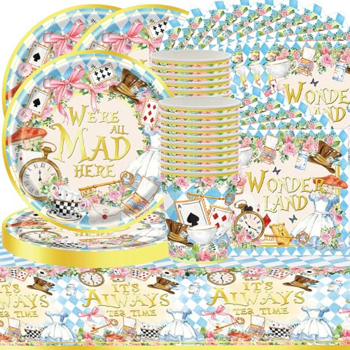 Set di 61 pezzi di stoviglie a tema da tè, stoviglie da festa di Alicia, accessori per la decorazione di feste per ragazze, set di decorazioni per feste da principessa, per 20 persone