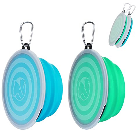 Gamelles Pliables SLSON avec Couvercle Chiennes Bols d’Eau pour Chien Voyage Bols pour Chat et Chiens Hauteur du Bols Peut Ajustée Léger Protable pour Marche Randonnée Camping(Bleu+Verte, Grand)