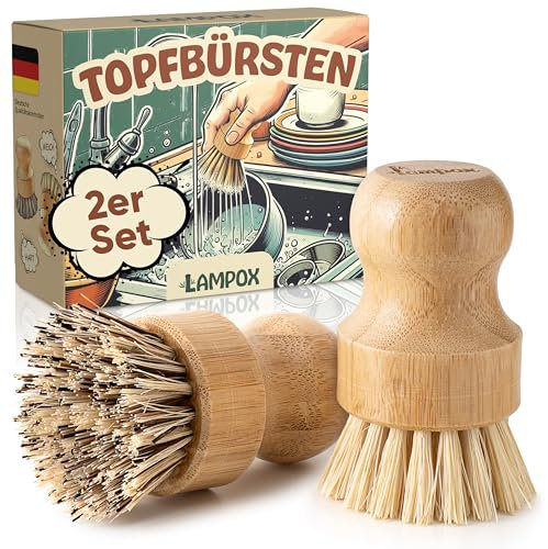 lampox Spazzola per palmi in bambù: spazzola abrasiva ideale per stoviglie, pentole, padelle e lavelli da cucina. Perfetto per una pulizia accurata, in un pratico set da 2.