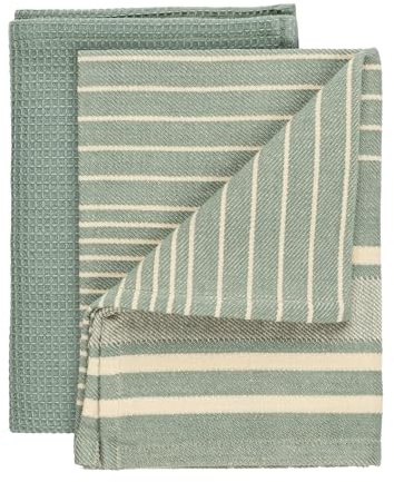Torchon à vaisselle Mod. Tito set de torchons cuisine absorbants séchage rapide 100% coton design gaufré rayé 45x65 cm vert élégant