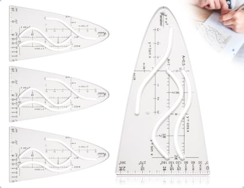 Emezddo 3 Stück Parabelschablone Mathe,Geometrie Zeichenschablone,Parabel Kurvenlineal mit Sinus Kosinus Tangens,verwendet für Studenten Büro Technisches Design Künstlerisches Schaffen Malerei