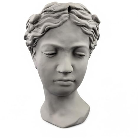 GMMH Tung trädgårdsfigur, trädgårdsstaty med blomkruka, fågelbad, romersk skulptur, stenfigur, stenbyst, dekorativ figur, grekisk staty av stengods för utomhusbruk, väderbeständig (26 cm (630–09))