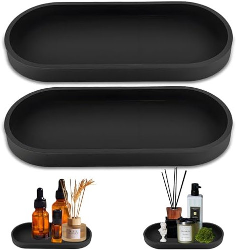 2 Stück Elliptische Badezimmer Tablett, Deko Tablett tabletts Badezimmer Deko Tabletts Schwarzs, Schminktisch Ablageschale Geeignet für Schlafzimmer Wohnzimmer Badewanne Küchenspüle