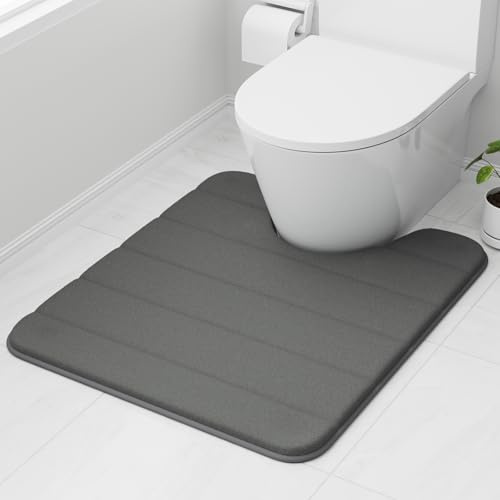 wyewye Alfombra de inodoro de espuma viscoelástica 50x60 cm Gris profundo - Ultrasuave, antideslizante, superabsorbente