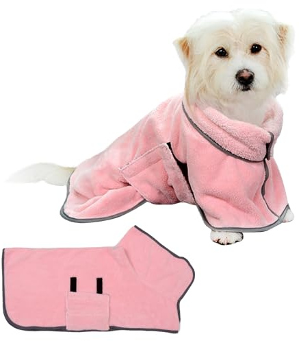 BSITSSS Dog Drying Coat Pink, Ruff and Tumble Dogs Towel Robe, Dog Towels Bathrobe for Drying Pets Dogs Puppy Cats Kitten After Bath Groom Swim Beach Pool Wet Walk Travel