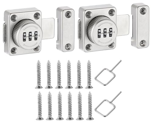 QUARKZMAN Cerradura De Combinación Para Gabinete Con Perilla Giratoria Sin Llave Cerradura De Pestillo Con Contraseña De 3 Dígitos Para Puertas Pequeñas Gabinetes (2pcs, Plateado)