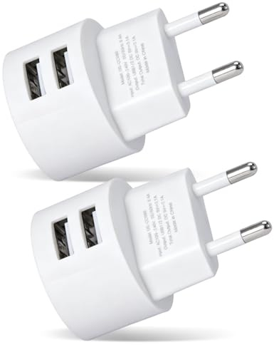Vexnaro Adaptador Enchufe USB Doble Puerto, Cargador USB Plano 5V 2.1A Compatible con Tomas y Alargadores, Cargador Pared para Smartphones Tabletas e Books Dispositivos USB Múltiples (Circular*2)