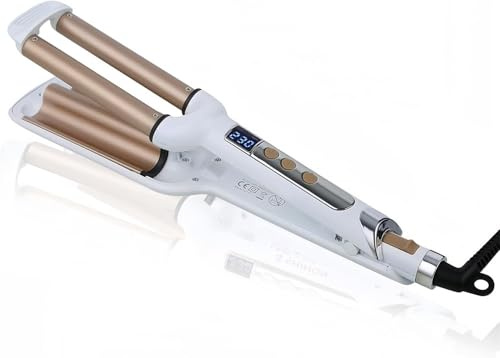 YONAIL 3 Barrel Hair Curler Mermaid Waver Hair Curling Iron, 16mm Beach Wave Curling Wand, Triple Barrel Curling Tongs for Short Long Hair (White)